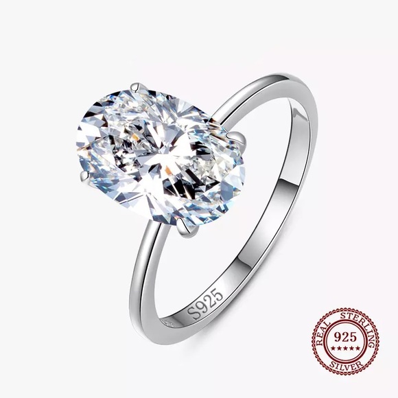 3Ct OVAL VVS Cut 4 Prong Setting Solitaire 925 Ring - Picture 5 of 16